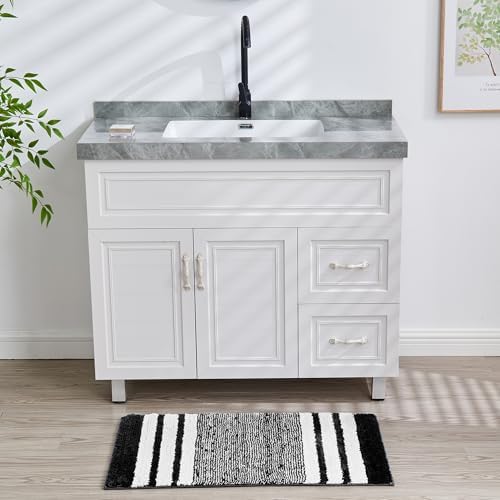 CozeCube Jet Black Striped 32"x20" Non Slip Washable Bath Mat