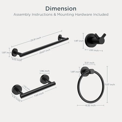 FORIOUS Bathroom Accessories, 8-Piece Bathroom Hardware Set - 24" Towel Bar