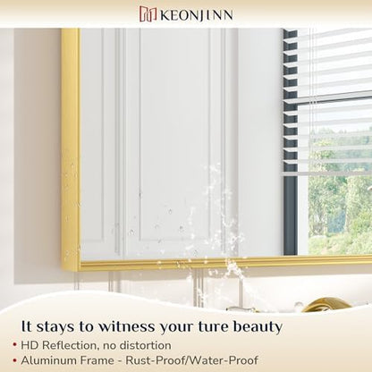 Keonjinn 24x30 Inch Gold Bathroom Mirror for Over Sink, Vanity Mirror
