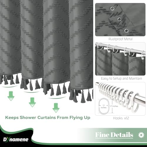 Dynamene Boho Farmhouse Shower Curtain Tufted Chevron 72"x72" Charcoal Grey