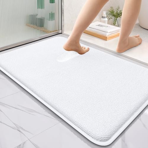 OLANLY Thick Memory Foam Bathroom Rugs 36x24, Absorbent Bath Mat, White