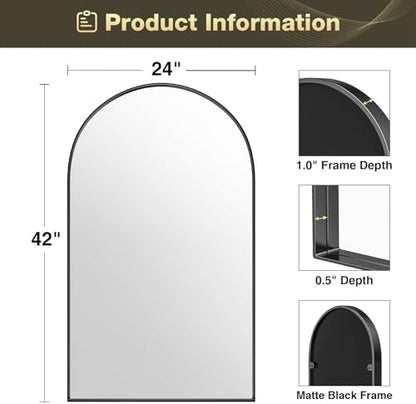 Brightify Arched Mirror, Arched Wall Mirror, 24 x 42 Inch Black Arch Mirror, Metal Frame Black Bathroom Mirror, Arched Top Bathroom Vanity Mirror for Living Room Bedroom Mantel Entryway Hallways