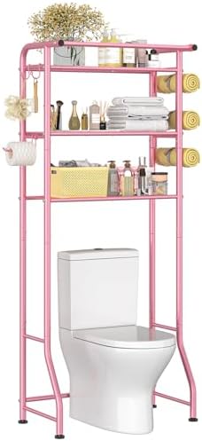 Simple Trending 3 Tier Over The Toilet Rack, Shelf Bathroom, Bathroom Stand Organizer Space Saver, Pink