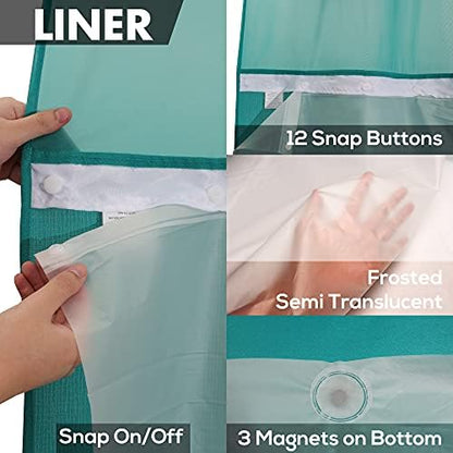 River Dream No Hook Shower Curtain with Snap-in Liner Set, Teal, 71x74