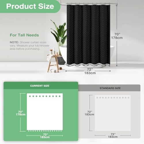 Dynamene Boho Farmhouse Fabric Shower Curtain Tufted Chevron 72"x70" Black
