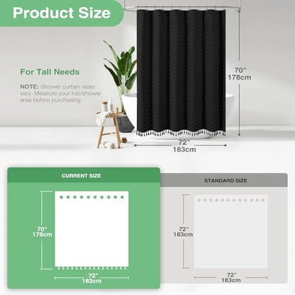 Dynamene Boho Farmhouse Fabric Shower Curtain Tufted Chevron 72"x70" Black