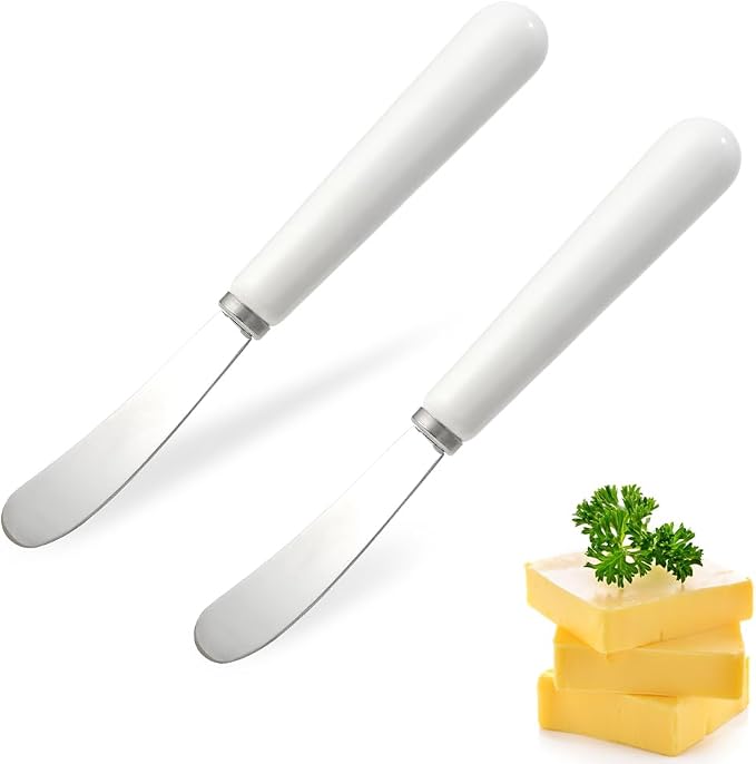 AISBUGUR Butter Knife Butter Spreader Knife, 2Pack Stainless Steel Butter Knife with Comfortable Handle and Curved Blade Design for Better Scooping of Jam Peanut Butter 6.7" White