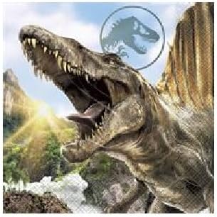 Unique Jurassic World Birthday Party Supplies Bundle Pack includes 16 Dessert Cake Paper Plates, 16 Napkins