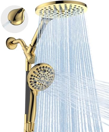 Dual Handheld Shower Head Combo, 2-in-1 Rain Shower Heads System 8 Inch Rainfall Shower Head and 10 Modes High Pressure Hand Held Showerhead with Built-in Power Wash