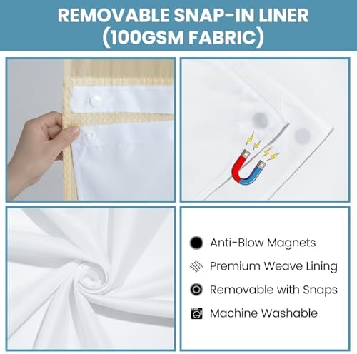 SORTTO No Hook Waffle Shower Curtain with Snap in Liner Set, 71x74, Cream