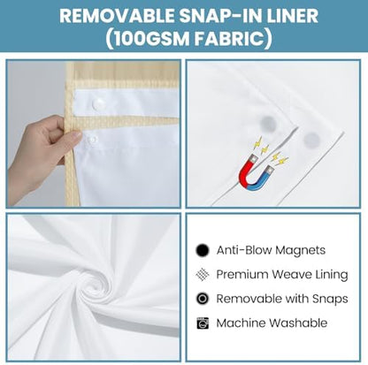 SORTTO No Hook Waffle Shower Curtain with Snap in Liner Set, 71x74, Cream