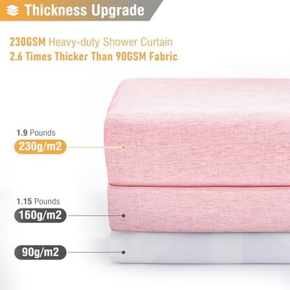 BTTN 72x78 Linen Textured Waterproof Thick Fabric Shower Curtain Set, Pink