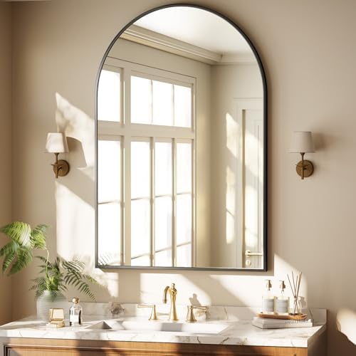 HARRITPURE Arched Bathroom Mirror 30"x48" Black Large Wall Mounted Mirror