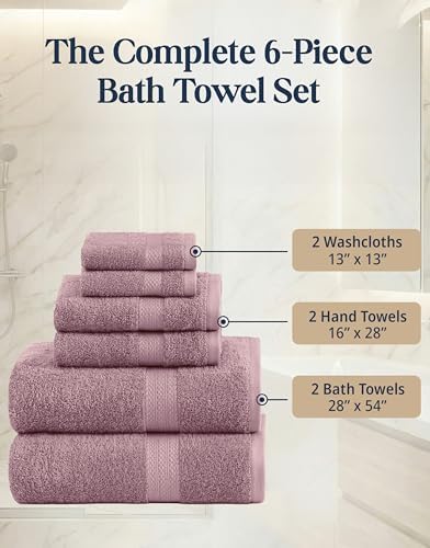 LANE LINEN Bath Towel Set Absorbent Quick Dry 100% Cotton - Wishful Mauve