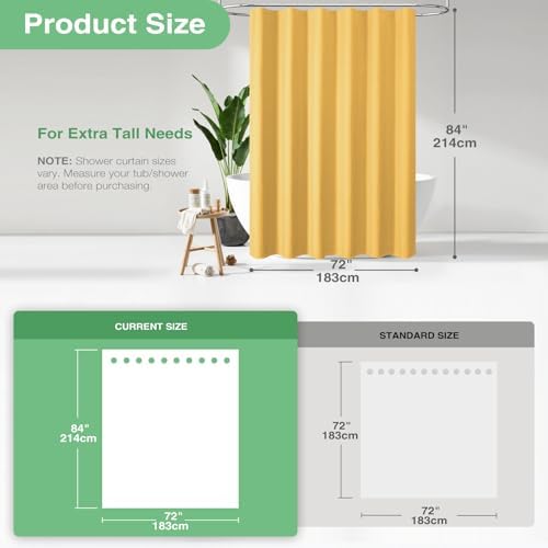 Dynamene Extra Long Waffle Shower Curtain 256 GSM Fabric 72"x84" Gold