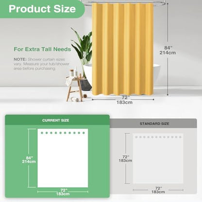 Dynamene Extra Long Waffle Shower Curtain 256 GSM Fabric 72"x84" Gold