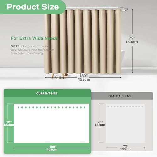 Dynamene Extra Wide Waffle Shower Curtain 256 GSM Fabric 180x72 Beige/Khaki