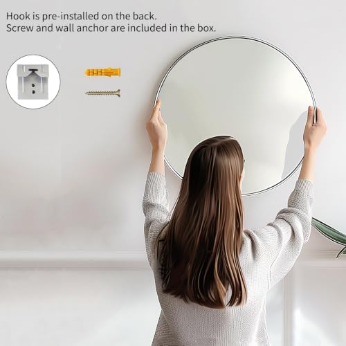 Sunniry Round Mirror 28 inch,Circle Wall Mirror, Brushed Nickel Metal Frame