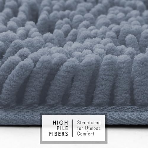 Hearth & Harbor Bathroom Rugs, Chenille Bath Mat - Machine Washable Bath Mats for Bathroom Non-Slip Backing Rubber, Quick Dry Bathroom Mat, 20 x 32 - Stone Blue