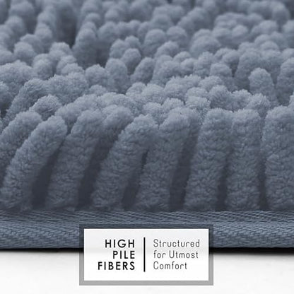 Hearth & Harbor Bathroom Rugs, Chenille Bath Mat - Machine Washable Bath Mats for Bathroom Non-Slip Backing Rubber, Quick Dry Bathroom Mat, 20 x 32 - Stone Blue