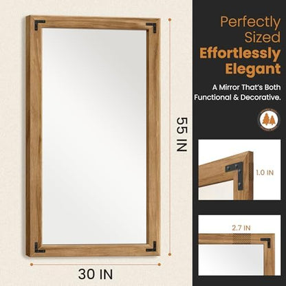 Wood Framed Bathroom Vanity Mirror for Wall, 30"x55" Farmhouse Mirror