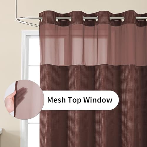 Colorful Star Waffle Weave No Hook Shower Curtain Set, 72 x 75 Inch, Brown