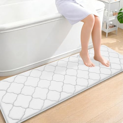 OLANLY Memory Foam Bath Mat Rug 59x20, Ultra Soft Bathroom Rugs, White