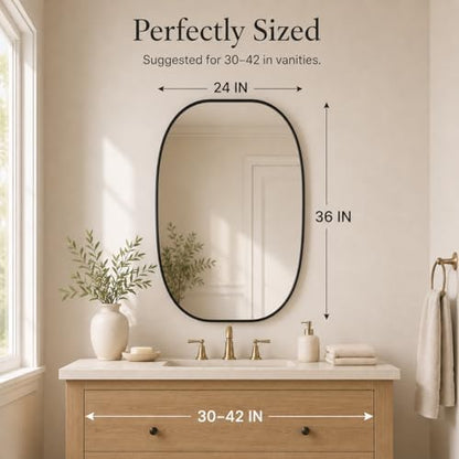 USHOWER Black Oval Bathroom Mirrors 24x36 Inch