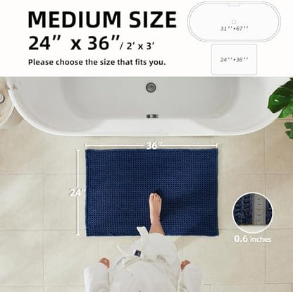 TYUU Waffle Bath Mat, Boho Bathroom Rugs Non Slip, 36x24 Navy Blue