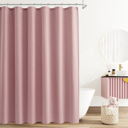 Naturoom Linen Shower Curtain 72 Inch Long for Bathroom Pink 1 Panel