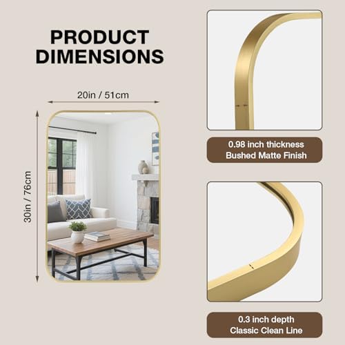20"x30" Bathroom Mirror for Over Sink, Brushed Gold Rectangle Vanity Mirror