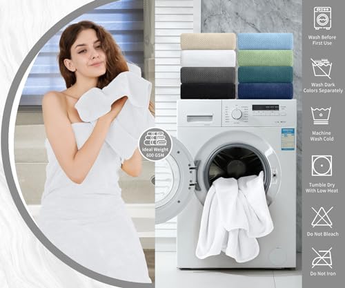8 Piece Bathroom Towel Set White |2 Oversized Large Bath Towels Sheet,2 Hand Towels and 4 Washcloths| 600GSM Ultra Soft Luxury Premium Towel Set Highly Absorbent Quick Dry Hotel Towel Collection