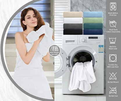 8 Piece Bathroom Towel Set White |2 Oversized Large Bath Towels Sheet,2 Hand Towels and 4 Washcloths| 600GSM Ultra Soft Luxury Premium Towel Set Highly Absorbent Quick Dry Hotel Towel Collection