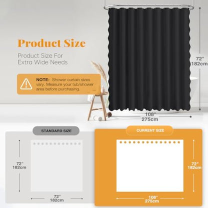 BTTN 108x72 Boho Scalloped Linen Textured Cloth Shower Curtain Set, Black