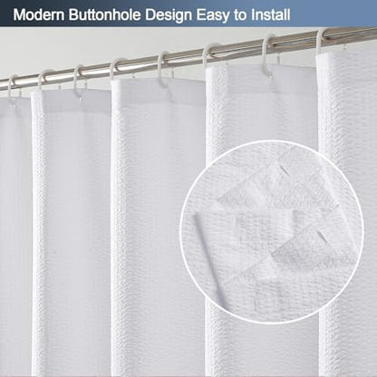 OWENIE White Shower Curtain for Bathroom 84 Inches Extra Long, Elegant 3D Embossed Textured Cloth Waffle Shower Curtain, Modern Luxury Hotel Style, Water Repellent, Machine Washable, 72X84, White