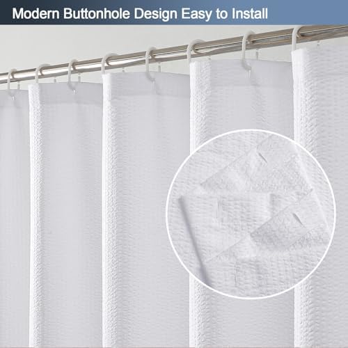 OWENIE White Stall Shower Curtain for Bathroom, 3D Embossed Textured Fabric Small Shower Curtain for Narrow Stall Size, Machine Washable Water Resistance, Hotel Style, 36" W x 72" L, White