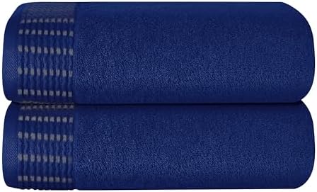 BELIZZI HOME Cotton 2 Pack Oversized Bath Towel Set 28x55 inches, Large Bath Towels, Ultra Absorbant Compact Quickdry & Lightweight Towel, Ideal for Gym Travel Camp Pool - Navy Blue