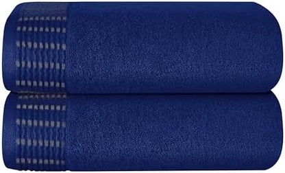 BELIZZI HOME Cotton 2 Pack Oversized Bath Towel Set 28x55 inches, Large Bath Towels, Ultra Absorbant Compact Quickdry & Lightweight Towel, Ideal for Gym Travel Camp Pool - Navy Blue