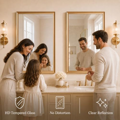 2 Pack 24x36 Inch Brushed Gold Bathroom Mirrors for Over Sink