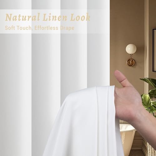 WONICY No Hook Shower Curtain with Snap-in Liner, White, 71 x 77