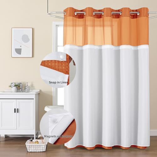 Colorful Star Burnt Orange No Hook Waffle Shower Curtain Set, 72 x 75 Inch