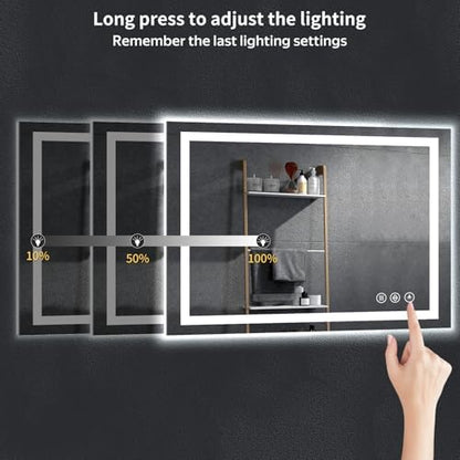 55"x30" LED Bathroom Mirror with Lights, Backlit+Frontlit, Anti-Fog