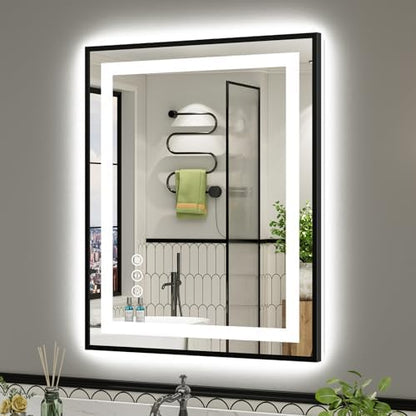 28X36 Inch LED Bathroom Mirror with Black Frame, Backlit & Front Lit