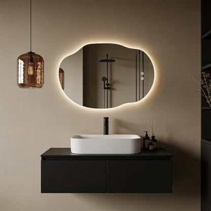 WallBeyond Asymmetrical Bathroom Mirror with Lights, Irregular LED Backlit Vanity Mirror, 31" H x 22" W, Anti-Fog, Dimmable Lighting with 3 Color Temp, Memory, Hardwired, Vertical or Horizontal Mount