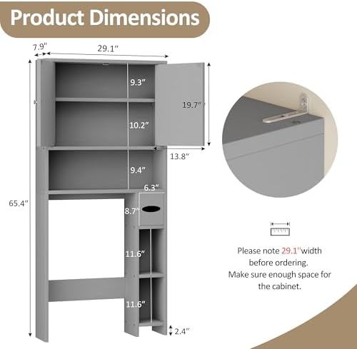 Farmhouse Over Toilet Storage Cabinet, Grey