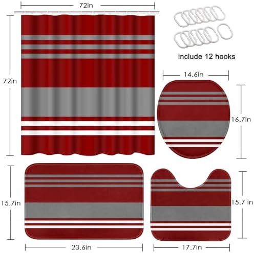 Bathroom Sets with Shower Curtain and Rugs, 4 Pcs, Abstract Stripes