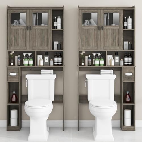 Vabches Over The Toilet Storage Cabinet with Doors and Shelves, Grey