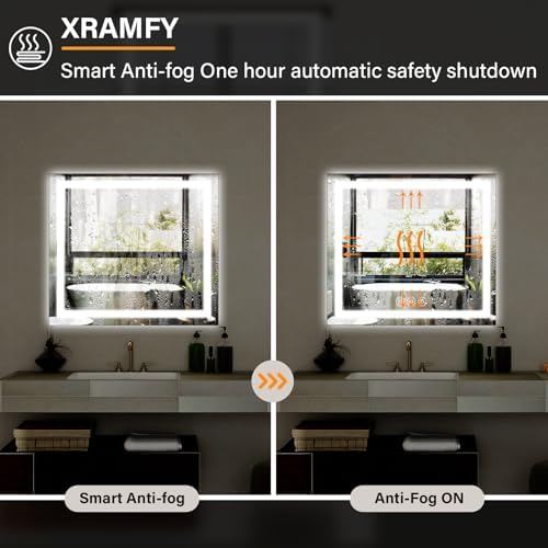 XRAMFY 36"X36"LED Bathroom Mirror, Backlit + Front Lit Wall Mirror