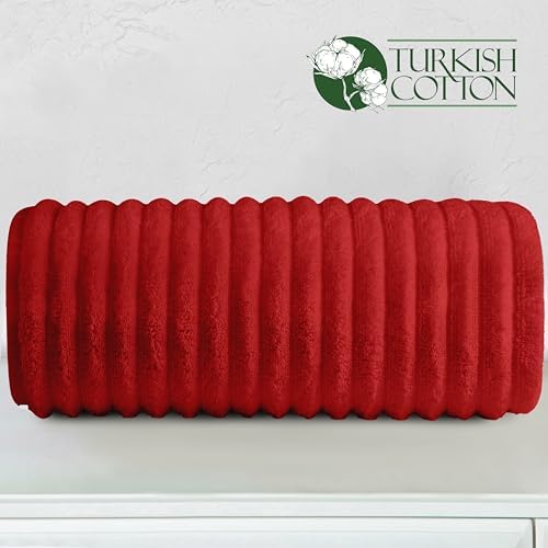Elegant Comfort 100% Turkish Cotton Corduroy Ribbed Luxury Jumbo Bath Towel Ultra Soft - 35 x 70 Inch - Luxury Spa Premium Hotel Quality Highly Absorbent and Quick Dry Large Bath Towel, Red