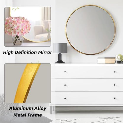 Round Gold Mirror 18 Inch, Brushed Gold Frame, Small Circle Mirror